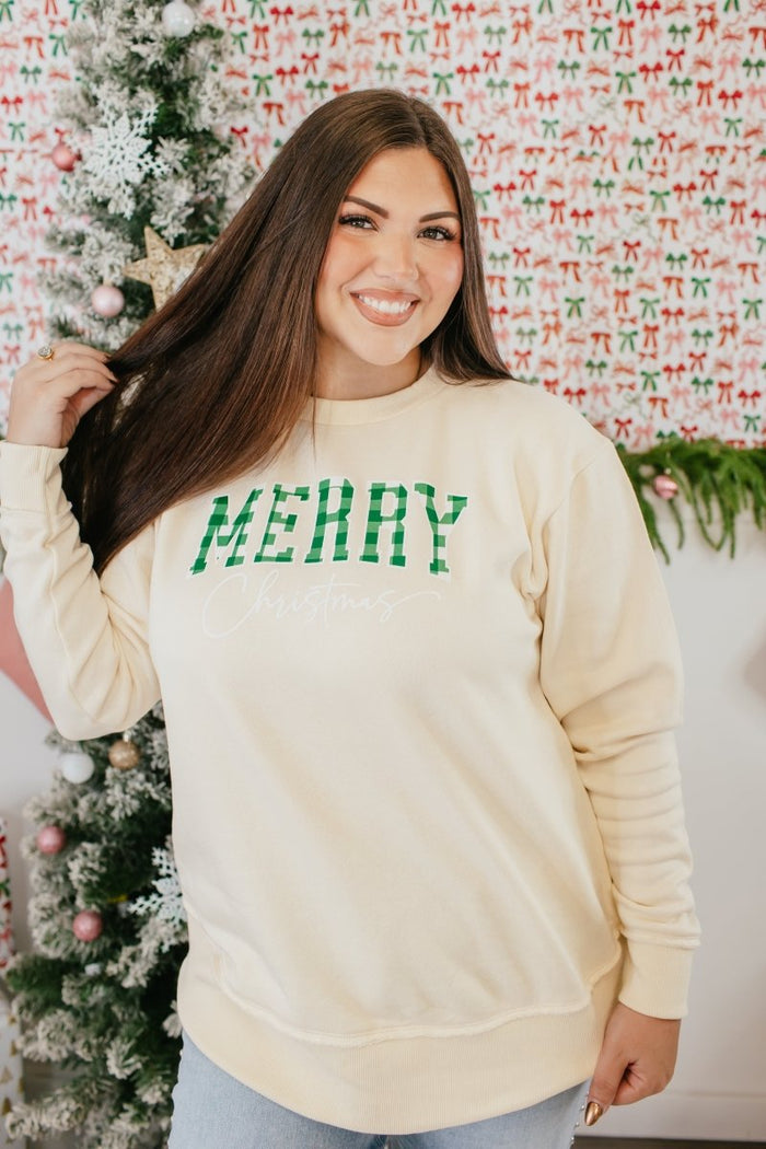 Natural Plaid Christmas Graphic Pullover - FINAL SALE - Macoma Boutique555 Presales