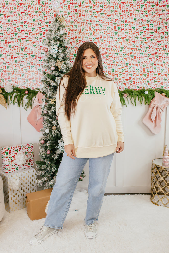 Natural Plaid Christmas Graphic Pullover - FINAL SALE