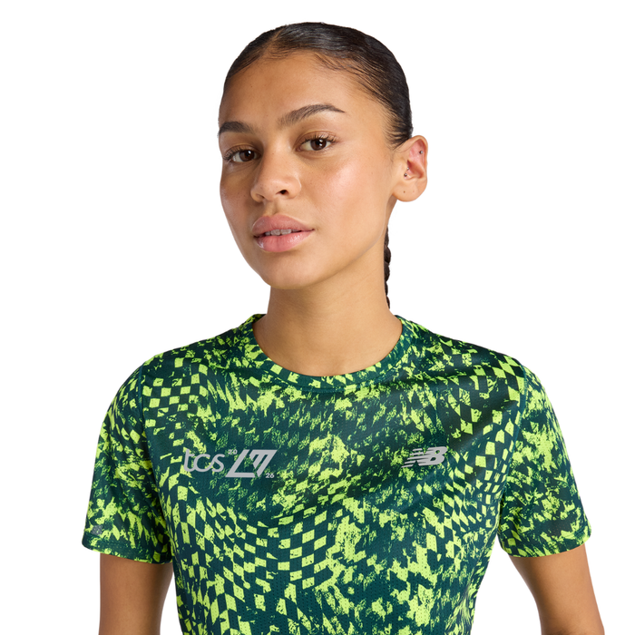 New Balance Women's London Edition Athletics Print T Shirt in Alkaline Green SS26