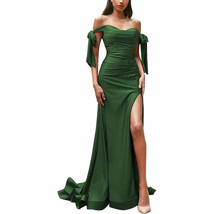 Off Shoulder Bridesmaid Dresses Mermaid Prom Dresses High Slit Formal Evening Gowns