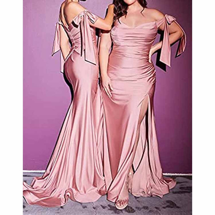 Off Shoulder Bridesmaid Dresses Mermaid Prom Dresses High Slit Formal Evening Gowns