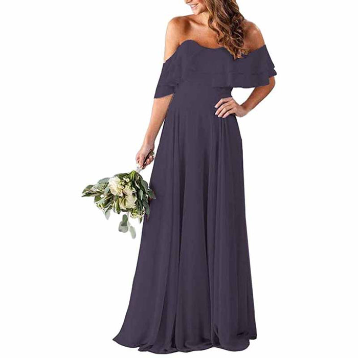 Off Shoulder With Pockets Bridesmaid Dresses Chiffon Long Formal Dresses for Women