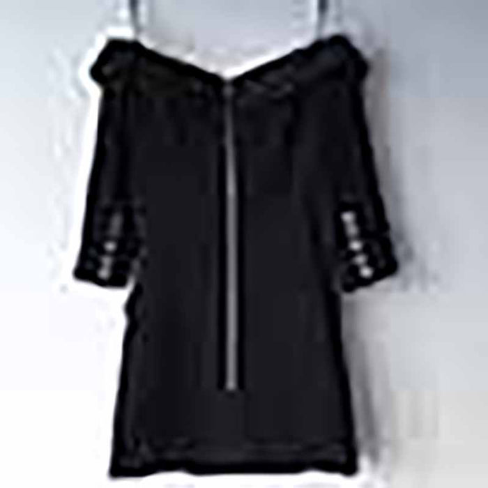Off The Shoulder Long Sleeves Black Double Breasted Mini Dresses