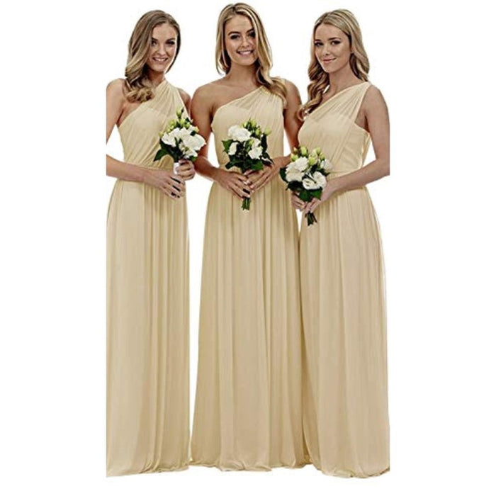 One Shoulder Bridesmaid Dresses Long Aline Chiffon Prom Evening Gown For Women