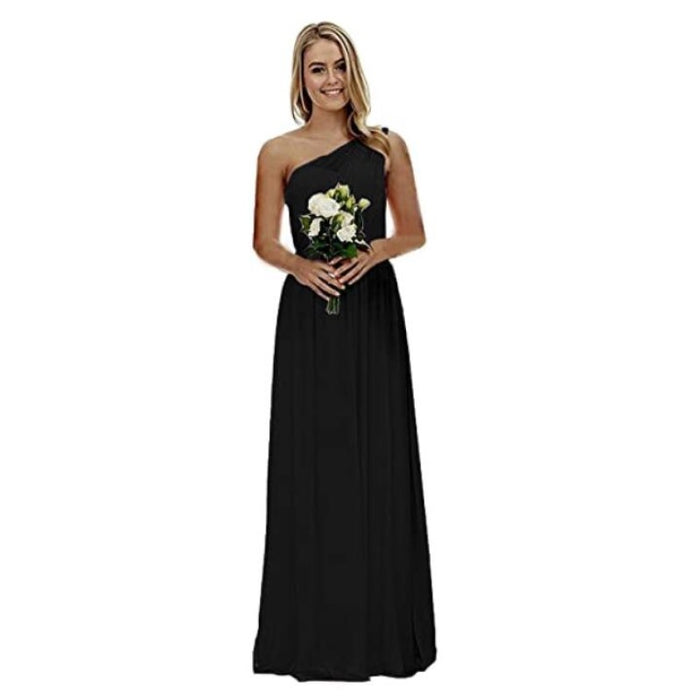 One Shoulder Bridesmaid Dresses Long Aline Chiffon Prom Evening Gown For Women