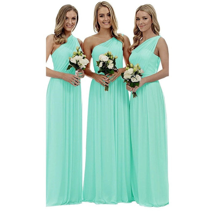One Shoulder Bridesmaid Dresses Long Aline Chiffon Prom Evening Gown For Women