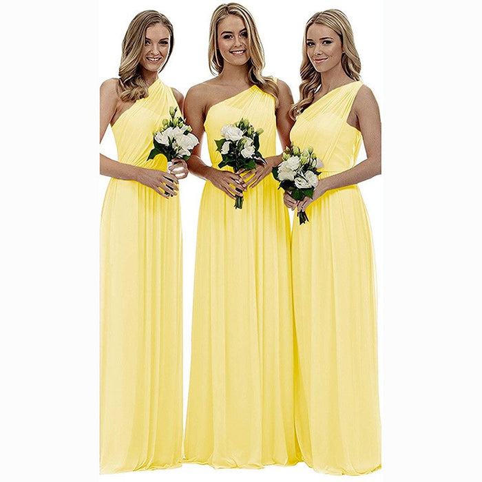One Shoulder Bridesmaid Dresses Long Aline Chiffon Prom Evening Gown For Women