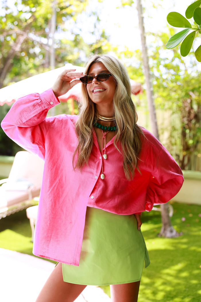 Party Prep Oversized Button Up - Pink Kiss