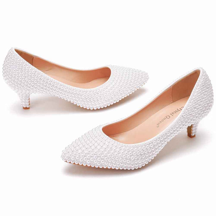 Elegant pearl wedding pumps for brides featuring a stylish design and comfortable heels