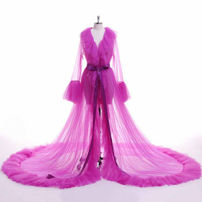 Perspective Sheer Long Robe Puffy Tulle Robe Sheer for Maternity