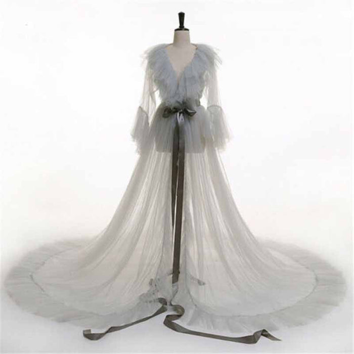 Perspective Sheer Long Robe Puffy Tulle Robe Sheer for Maternity