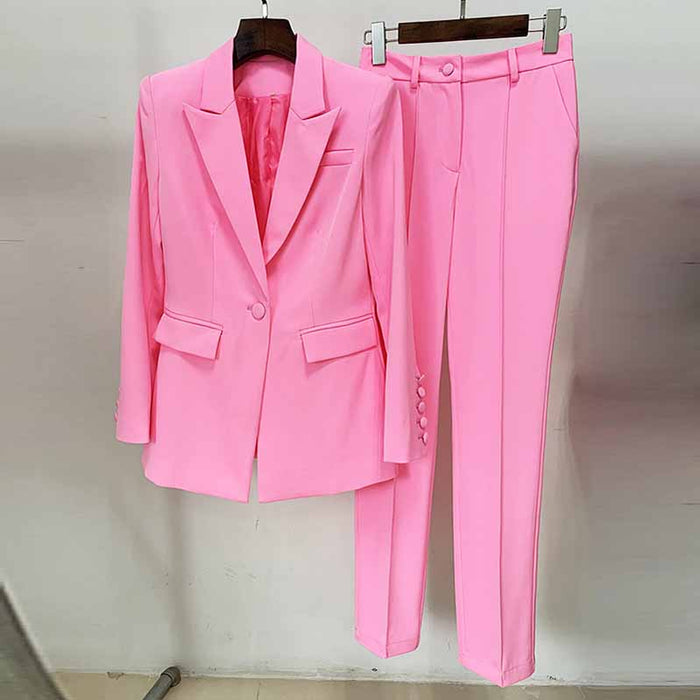 Pink Two Piece Set Business Single Buttons Pants Formal Suit