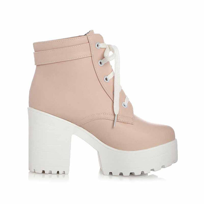 Platform Boots for Women Chunky Lace Up High Heel Ankle Boots