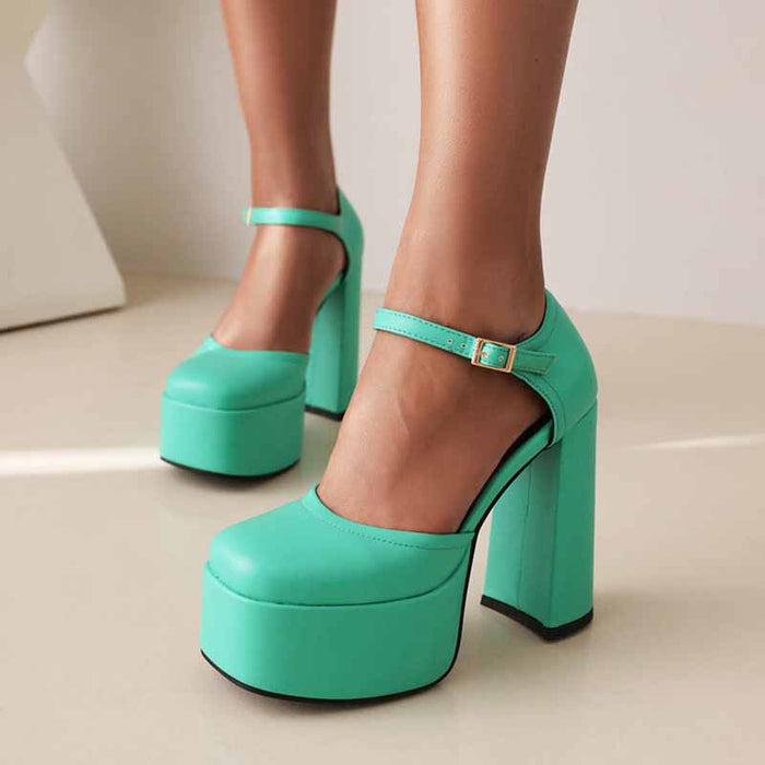 Platform Chunky Heels for Women With Block Heel and Ankle Strap