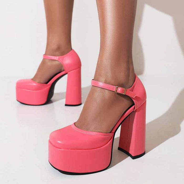 Platform Chunky Heels for Women With Block Heel and Ankle Strap