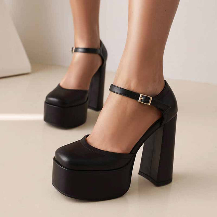Platform Chunky Heels for Women With Block Heel and Ankle Strap