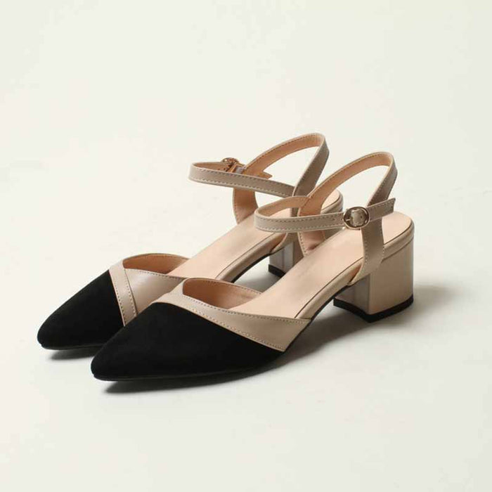 Pointed Toe Low Chunky Heels Pump Shoes