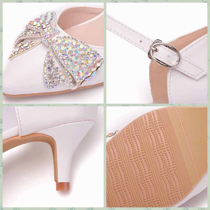 Pointed Toe Mary Jane Shoes Wedding Party Pump with Bow 2.17”