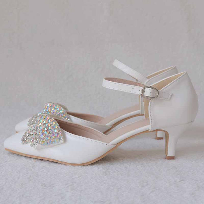 Pointed Toe Mary Jane Shoes Wedding Party Pump with Bow 2.17”