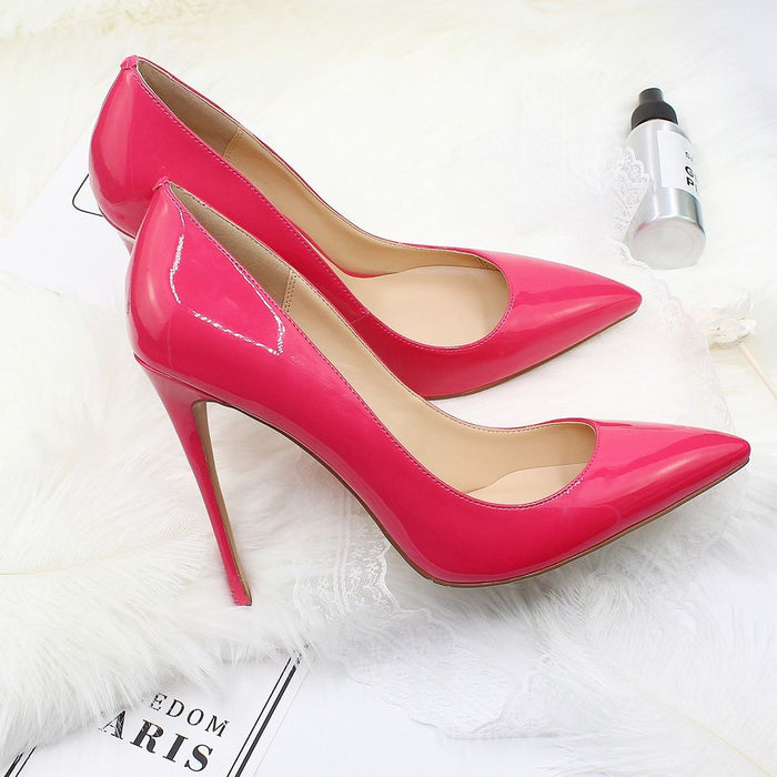 Rose pointed toe prom shoes in vibrant pink with a sleek design and high stiletto heels