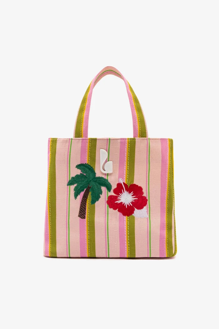 Poppy Mini Tote Bag In Tulip And Emerald Raffia Handbag Larroudé