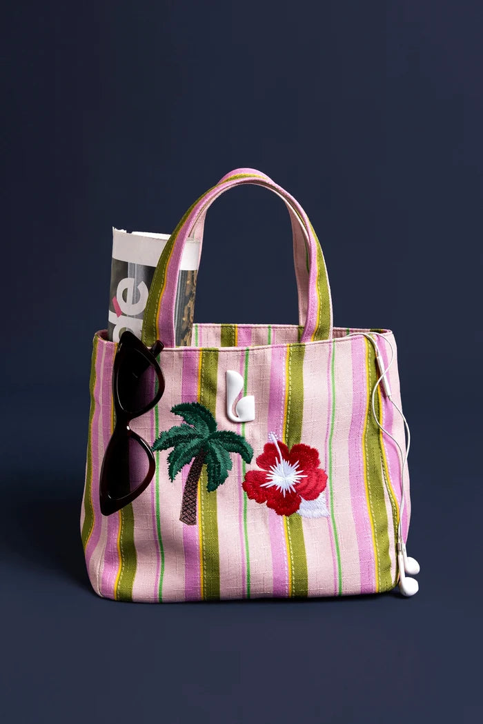 Poppy Mini Tote Bag In Tulip And Emerald Raffia Handbag Larroudé