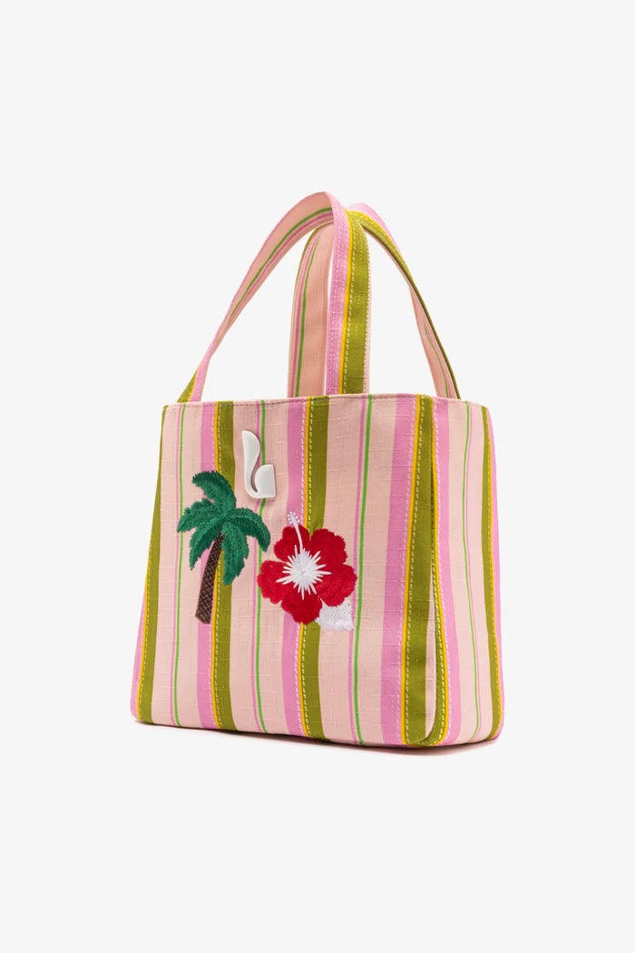 Poppy Mini Tote Bag In Tulip And Emerald Raffia Handbag Larroudé