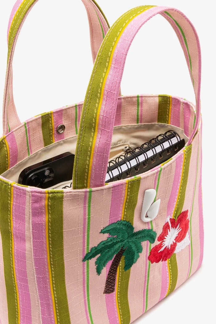 Poppy Mini Tote Bag In Tulip And Emerald Raffia Handbag Larroudé