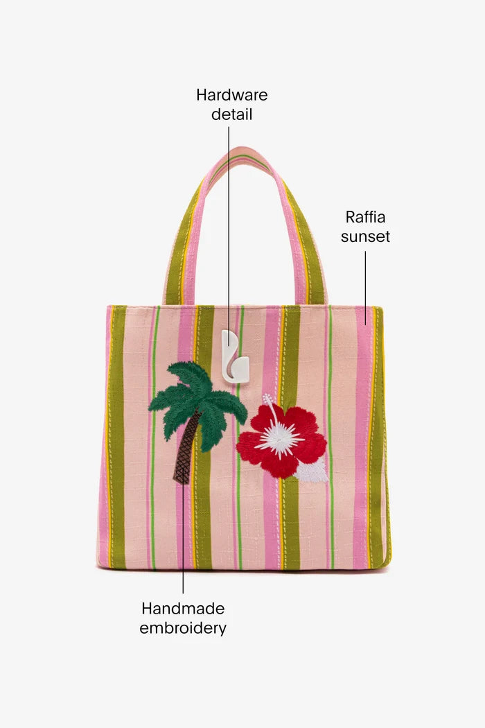 Poppy Mini Tote Bag In Tulip And Emerald Raffia Handbag Larroudé