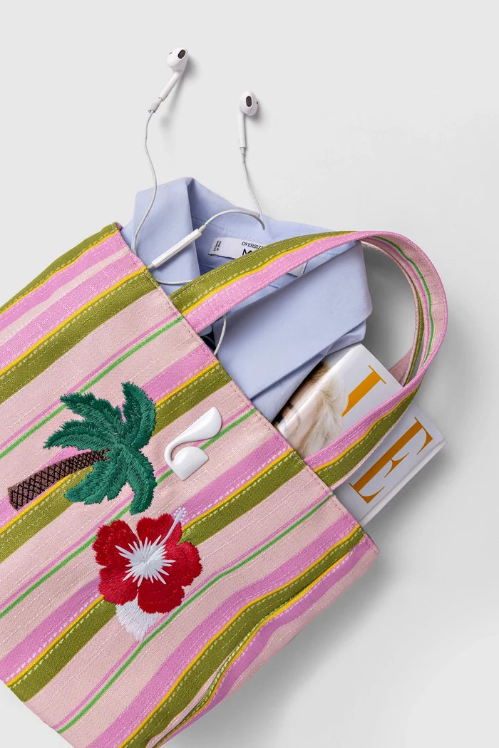 Poppy Mini Tote Bag In Tulip And Emerald Raffia Handbag Larroudé