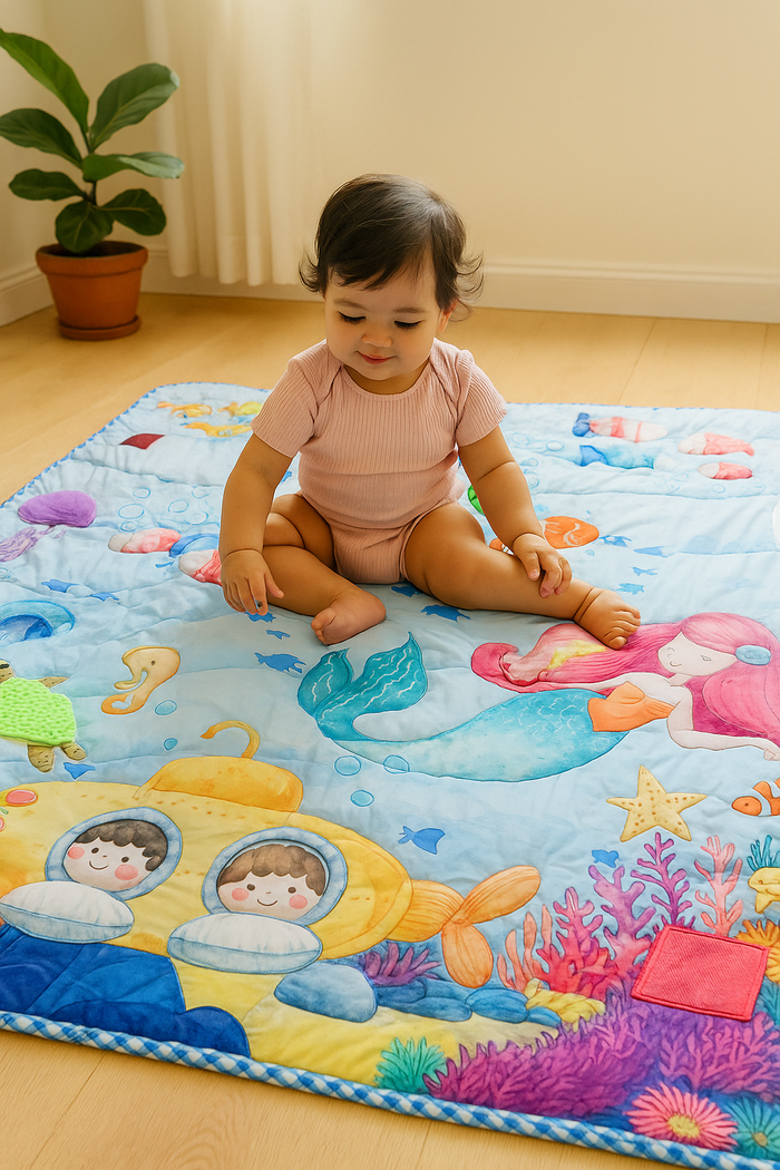 PRE ORDER | Sensory Newborn Play Mat in Ocean & Mermaid Theme - 52x72 Inches