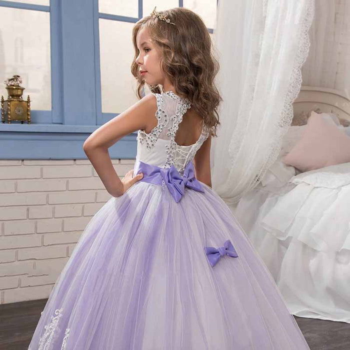 Princess Lace Flower Wedding Dress Kids Prom Puffy Tulle Ball Gown