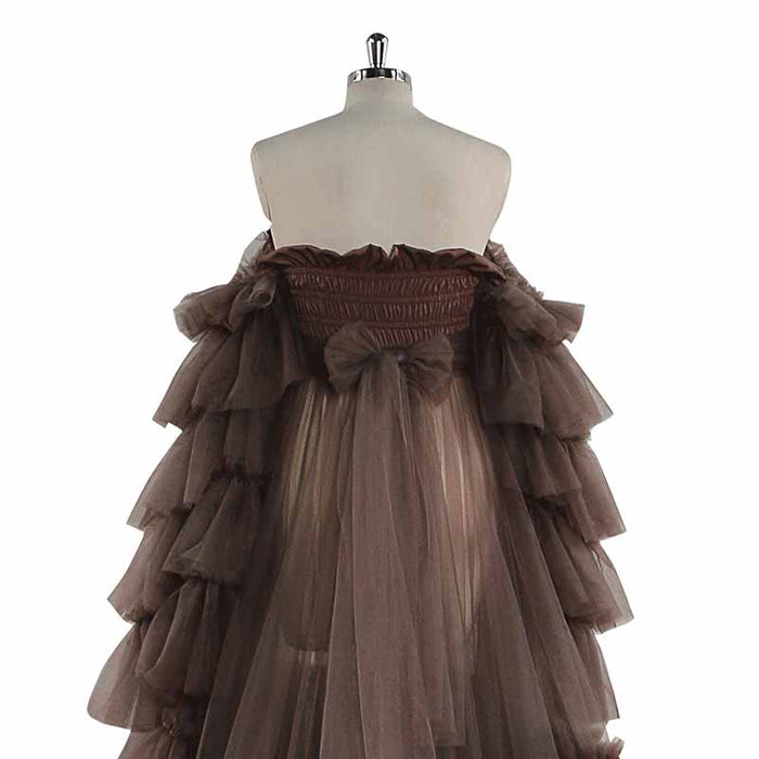 Puffy Ruffles Tulle Robe for Maternity Sheer Off Shoulder Maternity Prom Gown