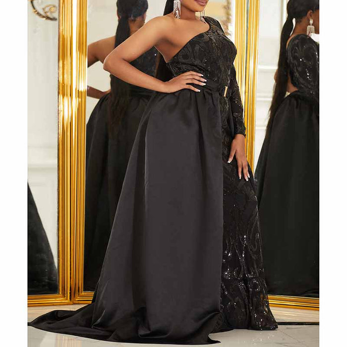 Pus Size One Shoulder Sequined Prom Dress