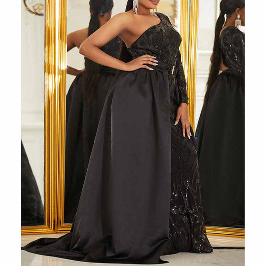 Pus Size One Shoulder Sequined Prom Dress