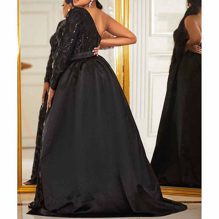 Pus Size One Shoulder Sequined Prom Dress
