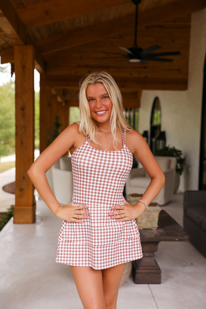 Rally Athletic Dress - Mocha Gingham