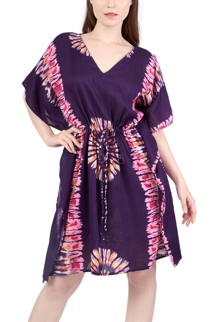 Rayon Boho Tops Dress Kimono - Purple Printed Colorful - Lannaclothesdesign Shop