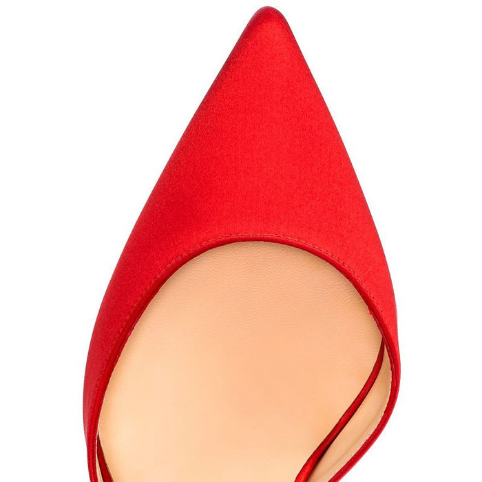Red satin bow high heels with a sleek pointed toe design for elegant occasions