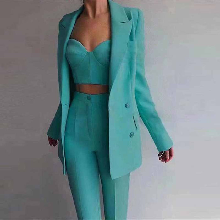 Regular-Fit 3-Piece Suit Three-piece suit, Womens suit, Pants Blazer Top, Womens Suit Set, Wedding Suit