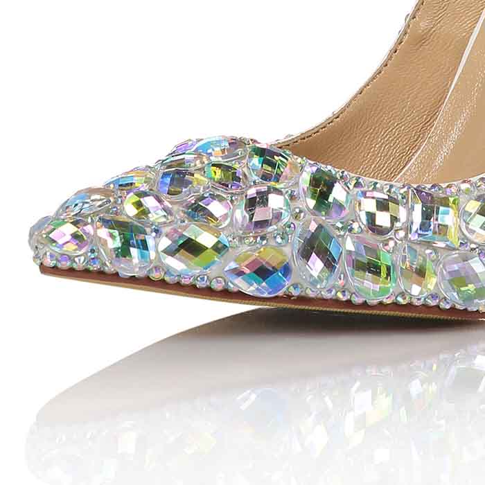 Rhinestone Stiletto Heels Prom Slip-On Low-Cut Upper Wedding Shoes