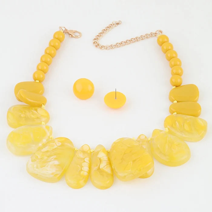 Ripple Stone Statement Necklace - Yellow