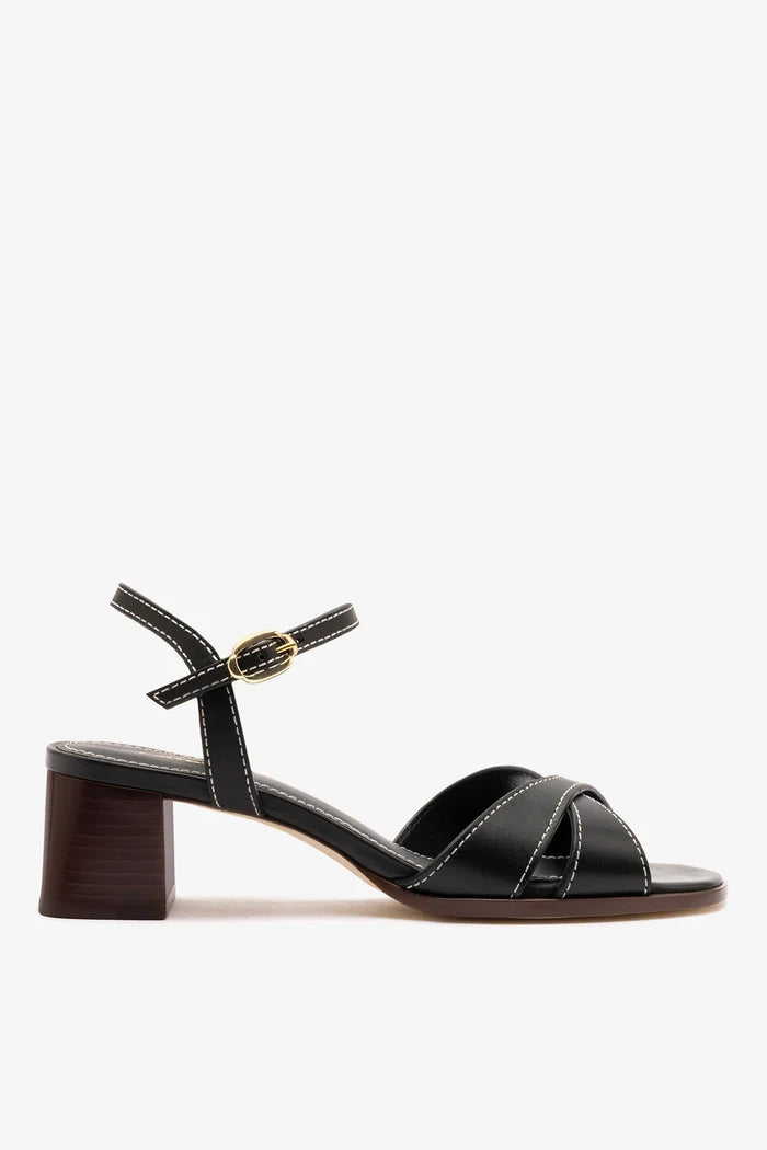 Roma Sandal In Vegetale Black Leather Sandal Larroudé