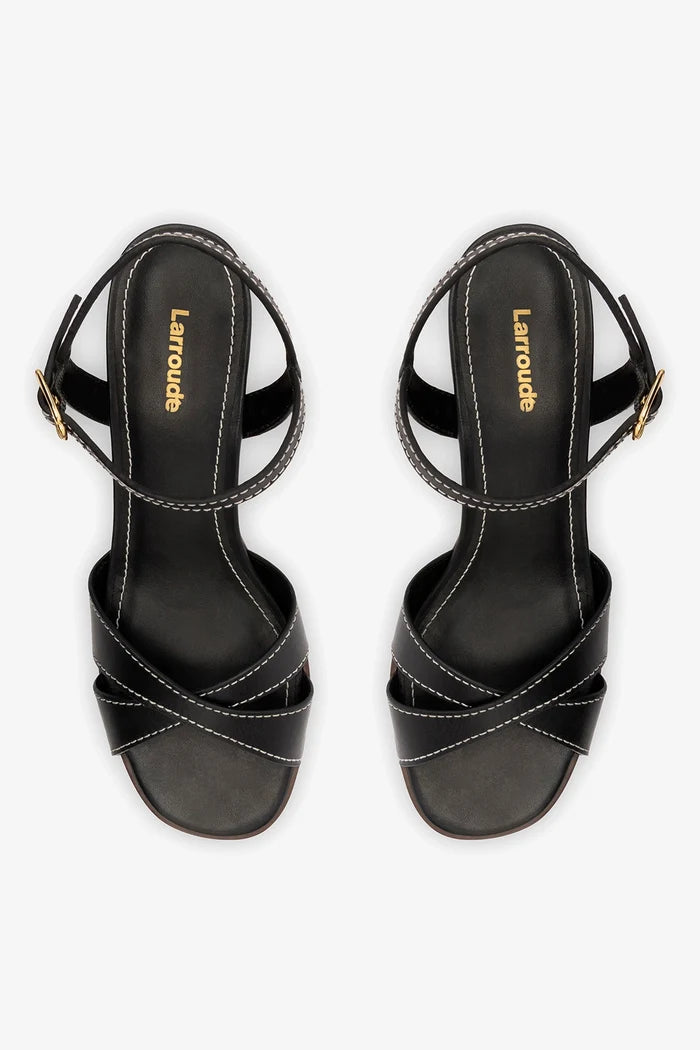 Roma Sandal In Vegetale Black Leather Sandal Larroudé