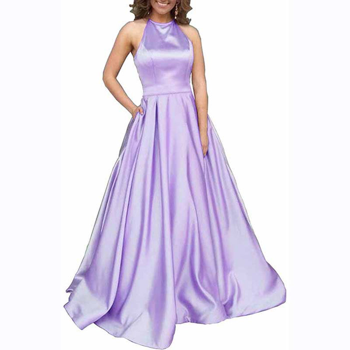 Satin Prom Dresses Long A Line with Pockets Formal Evening Ball Gowns
