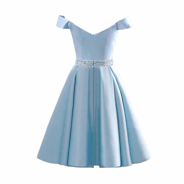 Satin Short Prom Dresses Mini Homecoming Dress Off Shoulder Gowns for Ladies