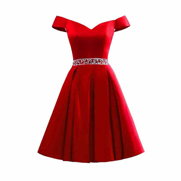 Satin Short Prom Dresses Mini Homecoming Dress Off Shoulder Gowns for Ladies