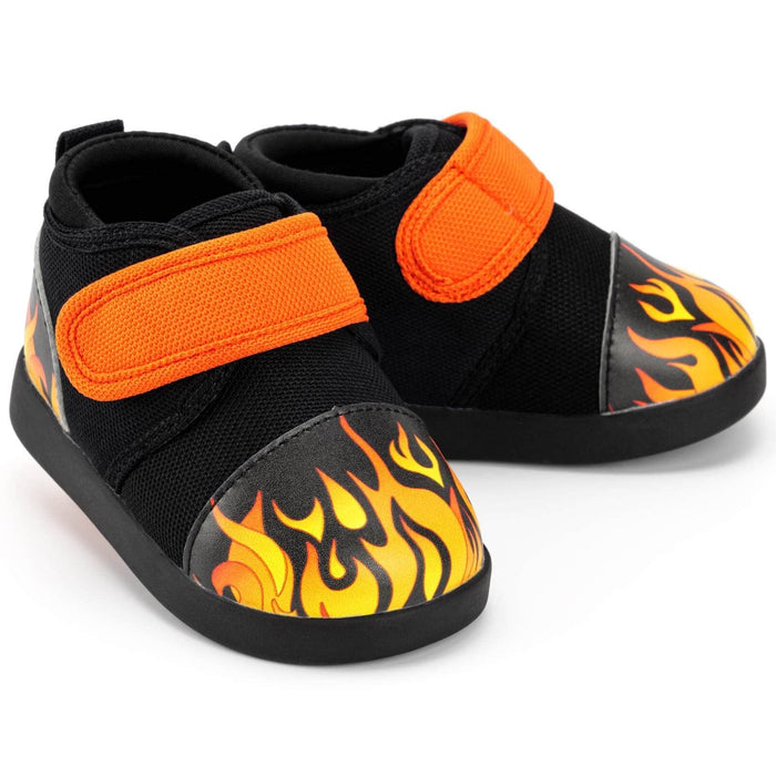 Scorching Hotrod Squeakerless Toddler Shoes | Black Flame Pattern Squeakerless Shoes ikiki® Shoes Size 3