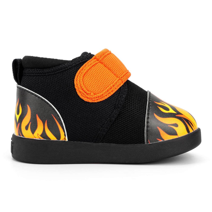 Scorching Hotrod Squeakerless Toddler Shoes | Black Flame Pattern Squeakerless Shoes ikiki® Shoes