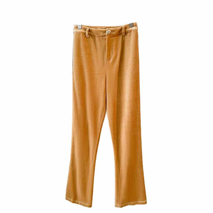 Camel velvet women's pantsuit with a stylish design, perfect for chic and comfortable outfits
